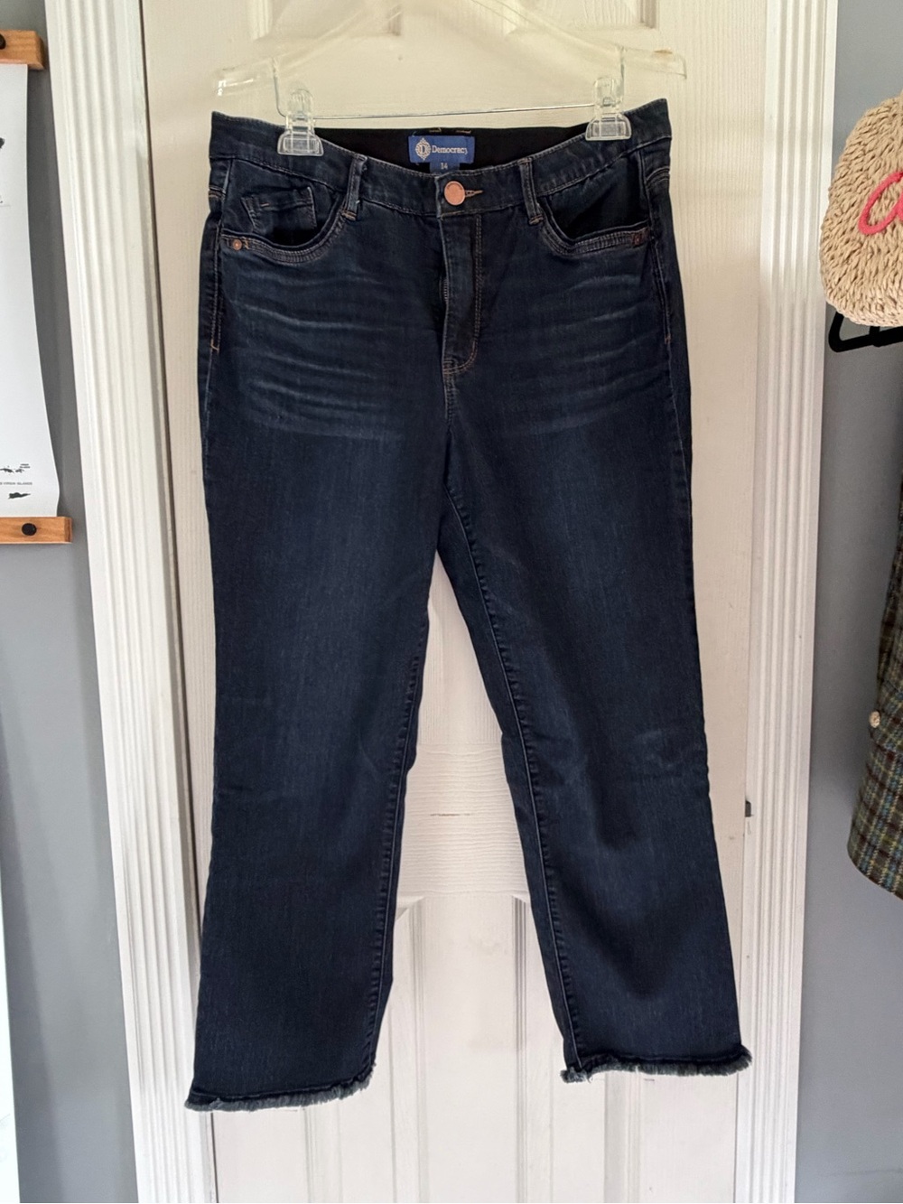 Democracy Dark Blue Cropped Straight-Leg Jeans